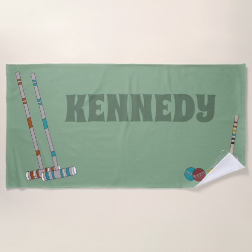 Croquet Set Lawn Games Jade Green Personalized Beach Towel