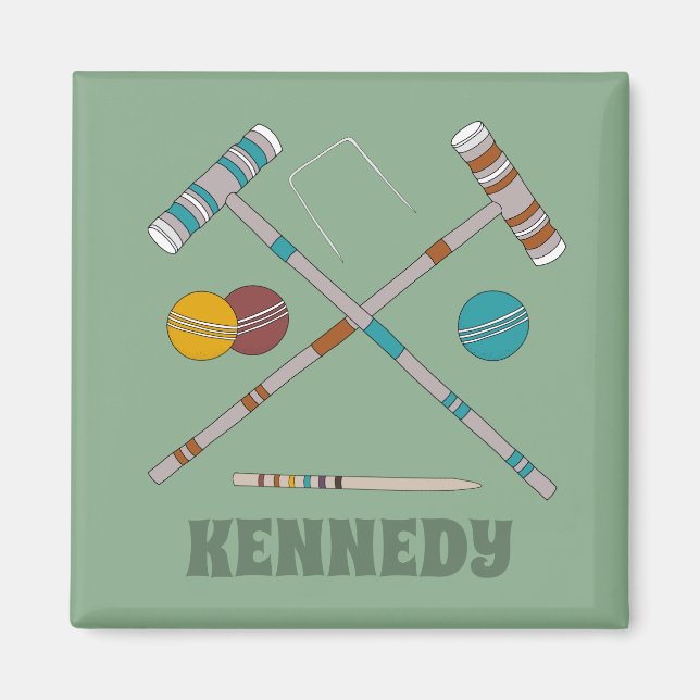 Croquet Set Lawn Games Jade Green Personalized Magnet (Front)