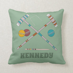 Croquet Set Lawn Games Jade Green Personalized Throw Pillow