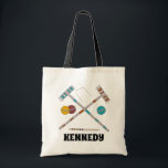 Croquet Set, Lawn Games Personalized Tote Bag<br><div class="desc">Show off your love of croquet wherever you go with this personalized tote bag. It features illustrations of croquet mallets,  balls and other gear with a name below in bold black lettering.</div>