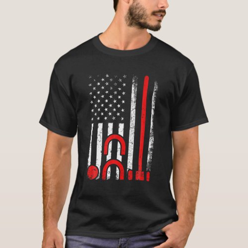 Croquet Set Lover Retro American Flag Croquet 4Th T_Shirt