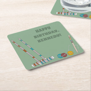 Croquet Set, Yard Game Custom Outdoor Party Square Paper Coaster