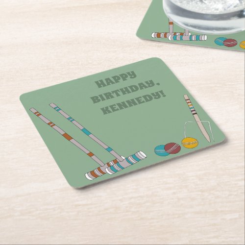 Croquet Set Yard Game Custom Outdoor Party Square Paper Coaster