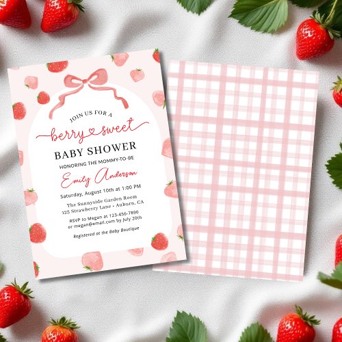 Berry Sweet Bow baby shower invitation