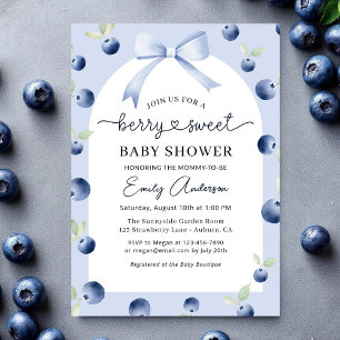Croquette Bow Blueberry Berry Sweet Baby Shower Invitation