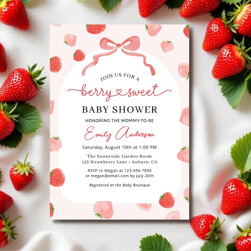 Berry Sweet Bow baby shower invitation