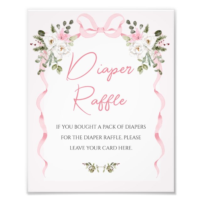 Croquette Pink Bow Arch Baby Shower Diaper Sign (Front)