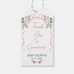 Croquette Pink Bow Floral Baby Shower Gift Tag