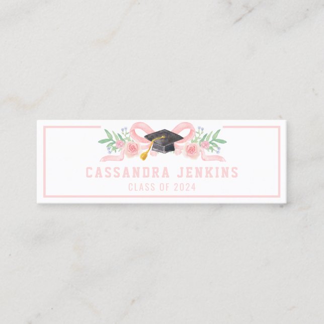Croquette Pink Bow Graduation Name Card (Front)