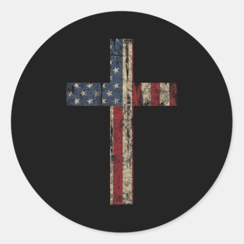 Cross _ American Flag Faith Us Independence Day  Classic Round Sticker