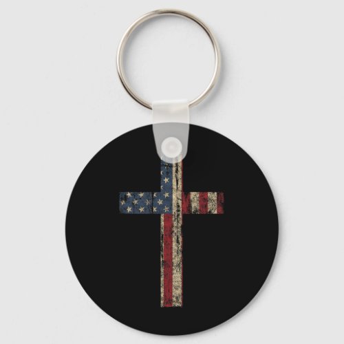Cross _ American Flag Faith Us Independence Day  Keychain