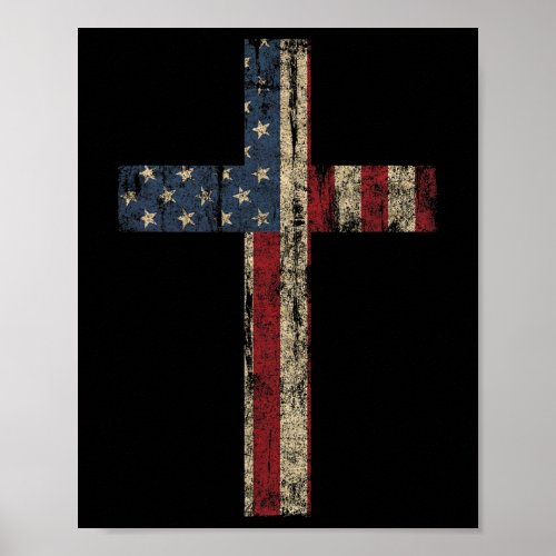 Cross _ American Flag Faith Us Independence Day  Poster