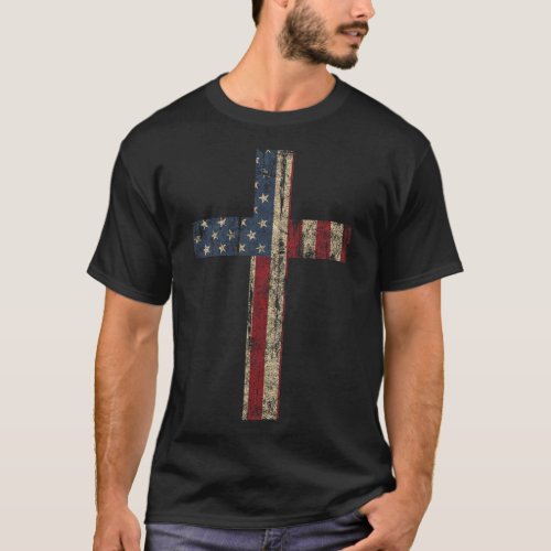 Cross _ American Flag Faith Us Independence Day  T_Shirt