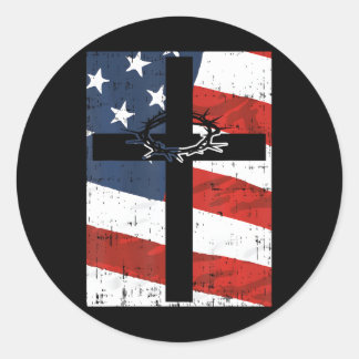 Cross American Flag Thorn God Jesus Faith Classic Round Sticker