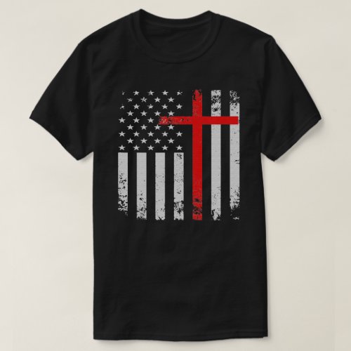 Cross American Flag Usa Religious Religion Jesus T_Shirt