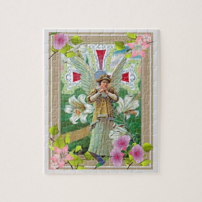 Cross And Angel Praying Jigsaw Puzzle (Vertical)