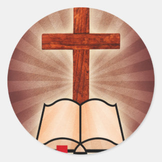 Cross And Bible Classic Round Sticker