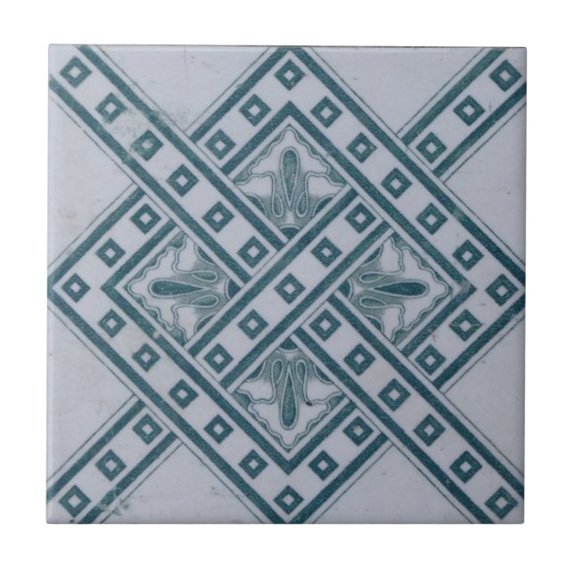 Cross and Blue Gray Squares Weave Ceramic Tile (Front)