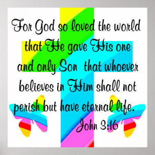 CROSS AND BUTTERFLY JOHN 3:16 DESIGN POSTER