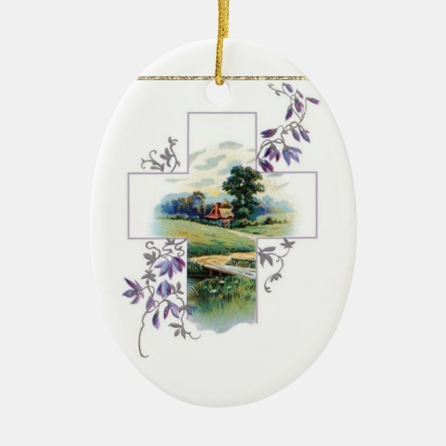Cross And Country Cottage Ceramic Ornament (Front)