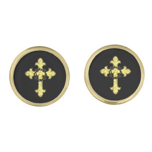 Cross and Crown of Thorns Gold Cufflinks