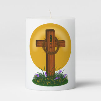 Cross and Crown of Thorns Pillar Candle