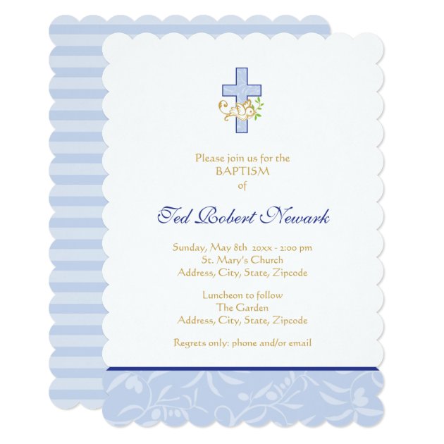 Cross And Dove | Blue Boy Baptism Invitation