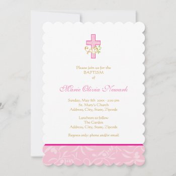 Cross And Dove | Girl Baptism Invitation by OrangeOstrichDesigns at Zazzle