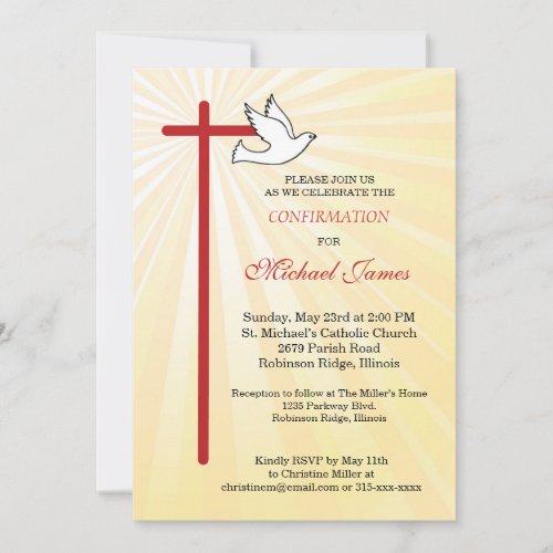 Cross and Dove Gold Rays Male Confirmation Invitation