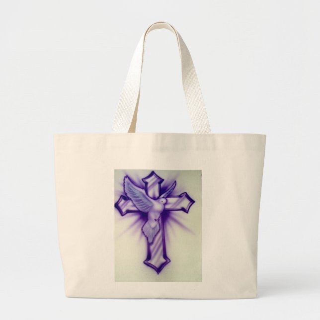 Cross and Dove Large Tote Bag (Front)