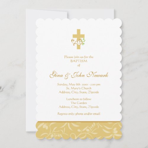 Cross and Dove  Neutral Baptism Invitation