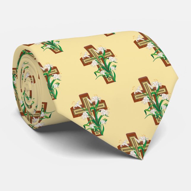 Cross and Easter Lillies Neck Tie (Rolled)