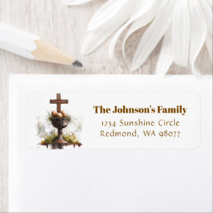 Cross and eggs in nest address label