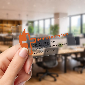 Cross and Flame Christian Clear Business Cards