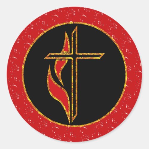 Cross and Flame Classic Round Sticker