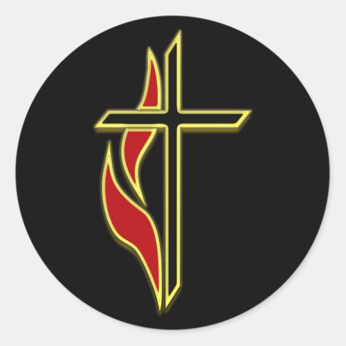 CROSS AND FLAME CLASSIC ROUND STICKER
