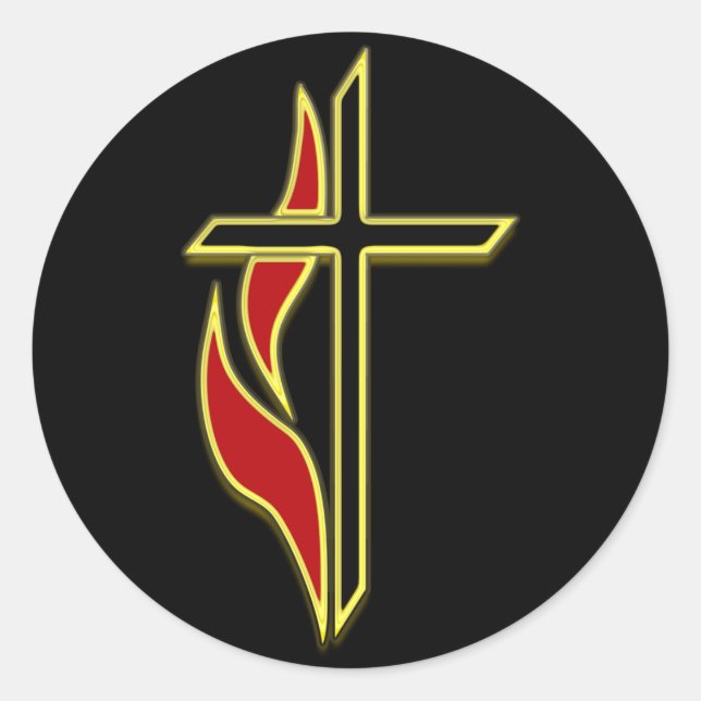 CROSS AND FLAME CLASSIC ROUND STICKER (Front)
