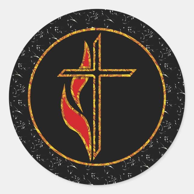 Cross and Flame Classic Round Sticker (Front)