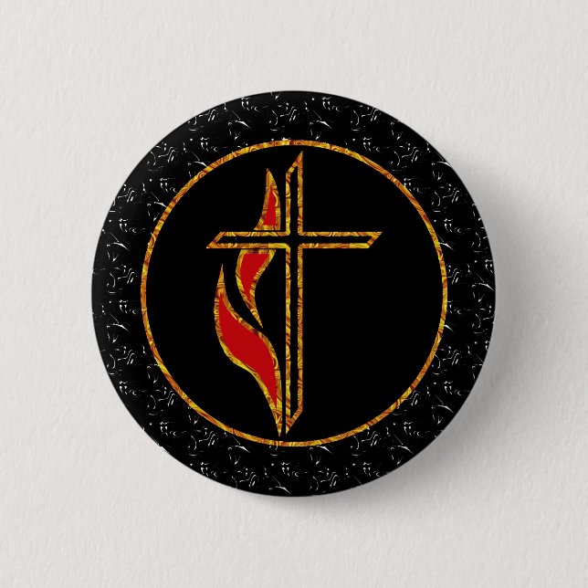 Cross and Flame Pinback Button (Front)
