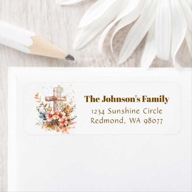 Cross and floral address address label (Insitu)