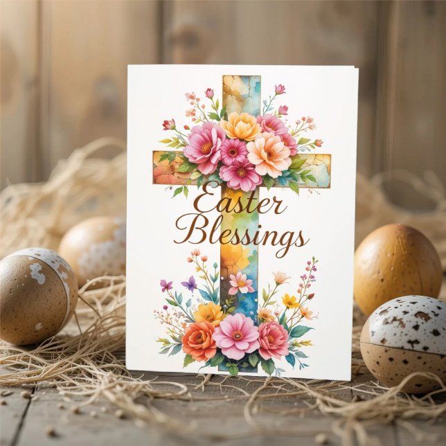 Cross and Floral Easter Blessings  Card (Creator Uploaded)