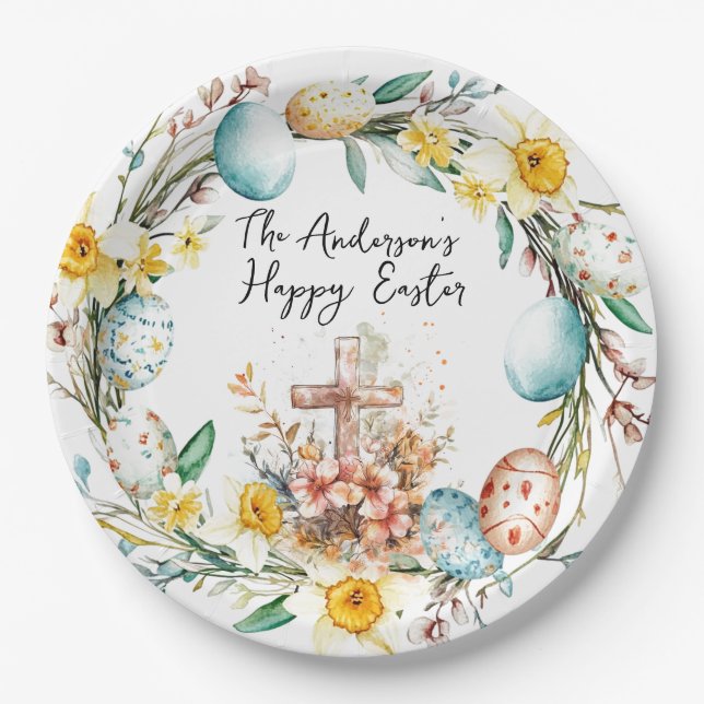 Cross and floral Easter Paper Plates (Front)
