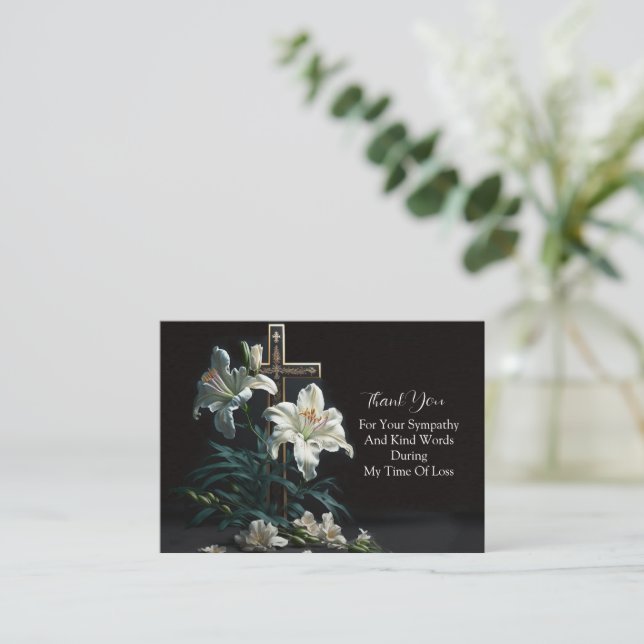Cross and Flower Elegance Thank You Note Card (Standing Front)