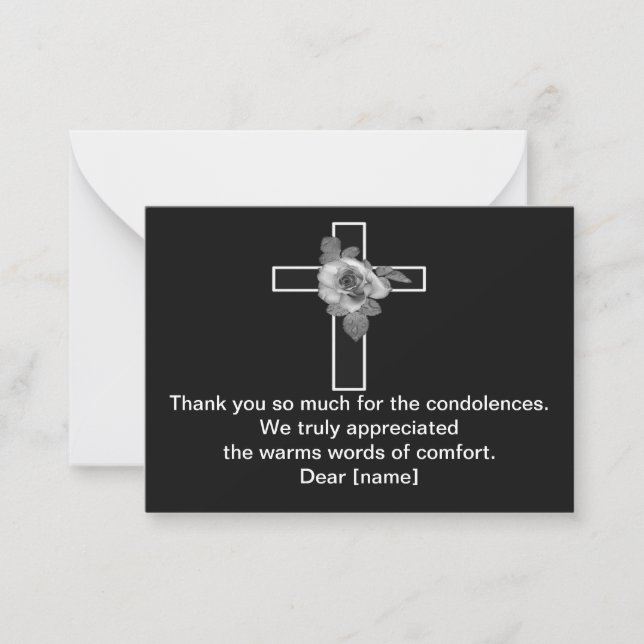 Cross And Flower On Dark After Funeral Thank You Note Card (Front)
