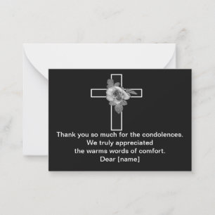 Cross And Flower On Dark After Funeral Thank You Note Card