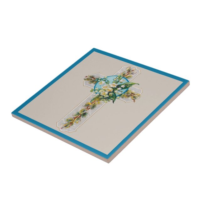 Cross and Flowers Ceramic Tile (Side)