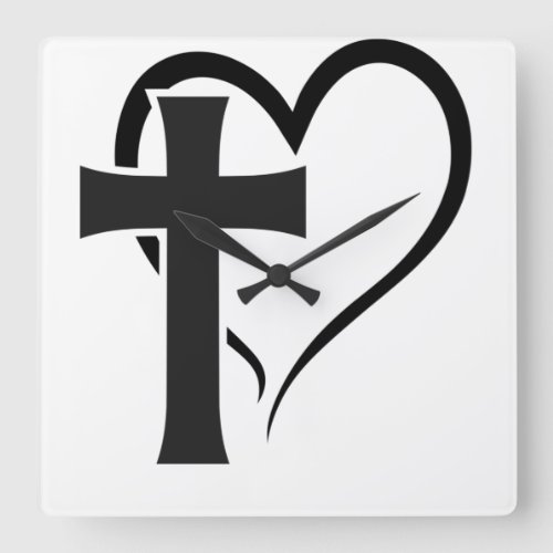 Cross And Heart Christian Square Wall Clock