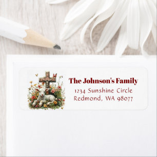 Cross and Lamb floral address Label