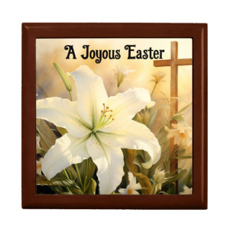  Cross And Lilies Wooden Jewelry Keepsake Box