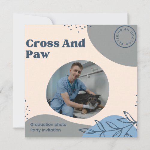 Cross And Paw Veterinarian Photo Graduation Party Invitation